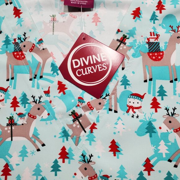 Divine Curves V-neck Top Reindeers and Owls Holiday Mint Green 2 Pckts Wmn Sz 3x - Picture 5 of 11